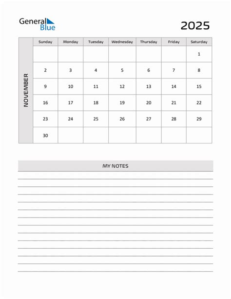 November 2025 Monthly Calendar Pdf Word Excel