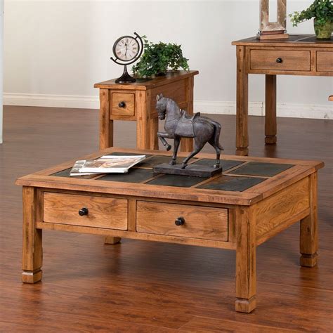 Sturdy wooden construction, with one bottom shelf. Sedona Slate Top Rectangular Coffee Table Sunny Designs ...