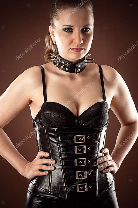 Woman In Corset And Spiked Collar Stock Photo By Dualshock