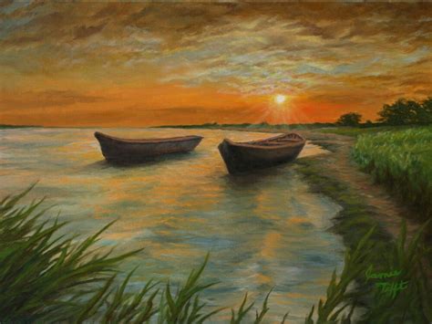 Boats On A Lake Copy Of Oil Painting On Canvas By Jamie Tifft