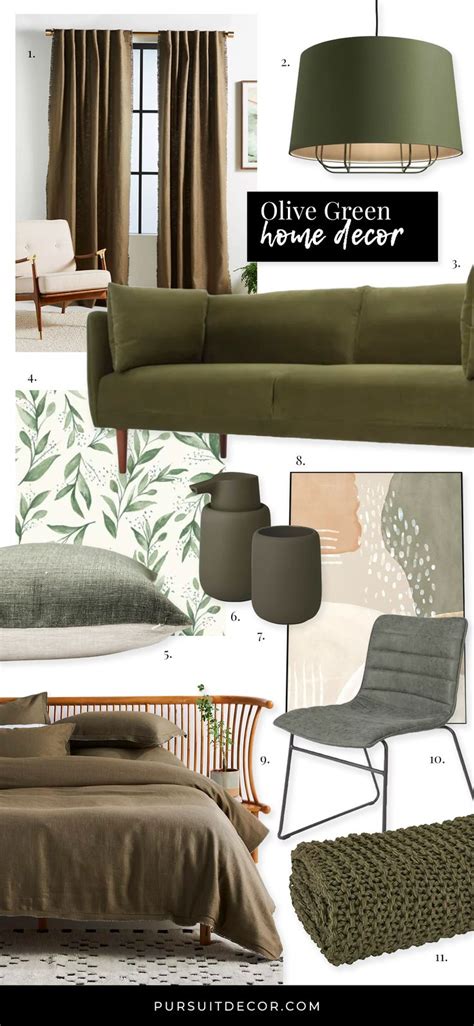 A Collage Of Furniture And Decor Items In Olive Green Brown And Beige