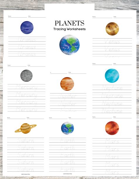 Solar System Planets Tracing Worksheets Planets Writing Etsy