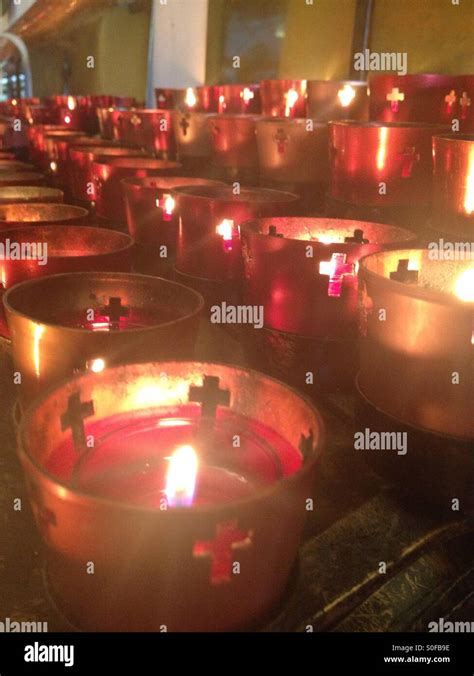 Candles At The Shrine Of Mary Queen Of The Universe In Orlando Florida