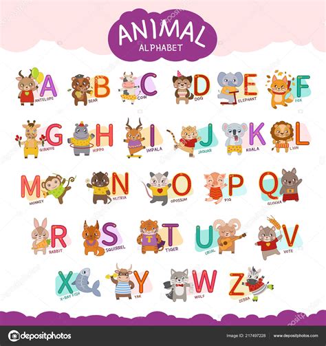 Cute English Illustrated Zoo Alphabet Cute Cartoon Animals English