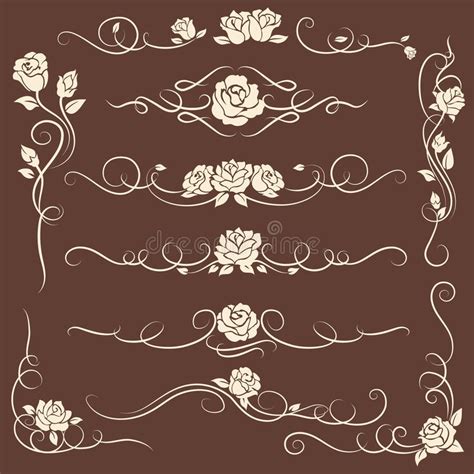 Vintage Flourish Ornaments With Roses Stock Vector Illustration Of