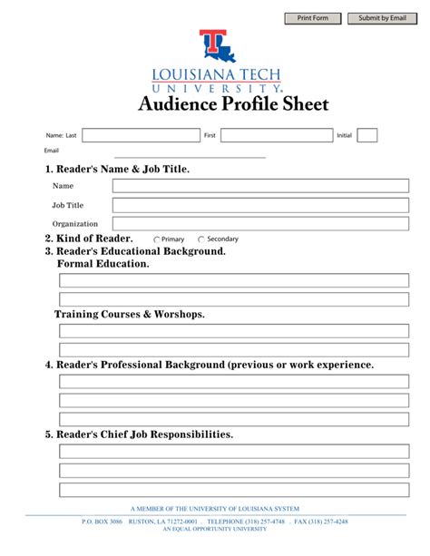 Audience Profile Sheet Louisiana Tech University