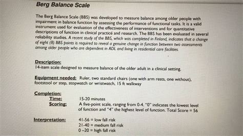 Berg Balance Test Score Sheet