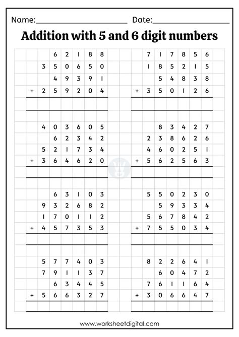 Addition Sums And Digit Worksheet Digital