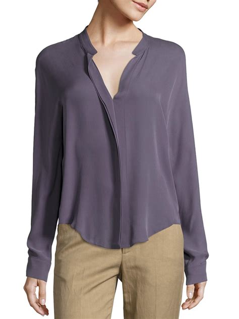 Vince Womens Long Sleeve Double Front Silk Blouse Plum Size 6 In