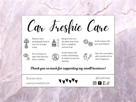Car Freshie Care Card Template Warning Labels For Car Etsy
