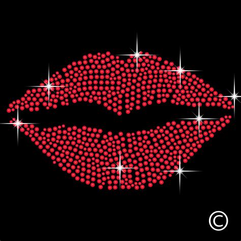 Red Lips Kiss Rhinestone Diamante Transfer Iron On Hotfix Crystal T Shirt Motif