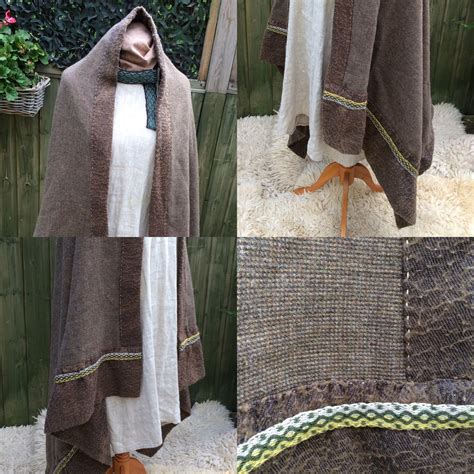 Viking Cloak Hand Stitched Linen Double Wool With Wool Tablet Weave