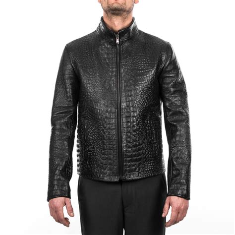 italian handmade men jacket slim fit alligator crocodile embossed textured on goatskin leather
