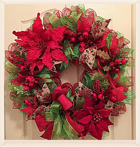 Elegant Christmas Poinsettia Deco Mesh Wreathchristmas Wreath