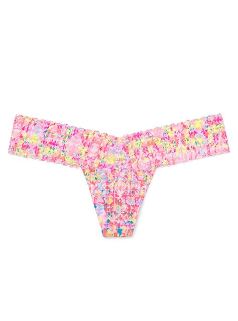 victoria s secret lace trim thong panty pink s in pink floral print lyst