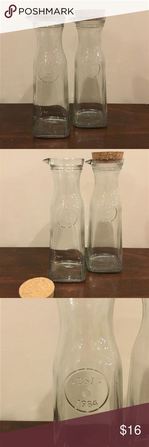 2 Recycled Glass Carafes With Cork Lids Glass Carafe Recycled Glass Carafe