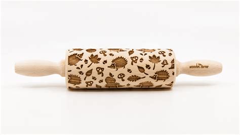 No R183 Hedgehogs Pattern Rolling Pin Engraved Rolling Rolling Pin