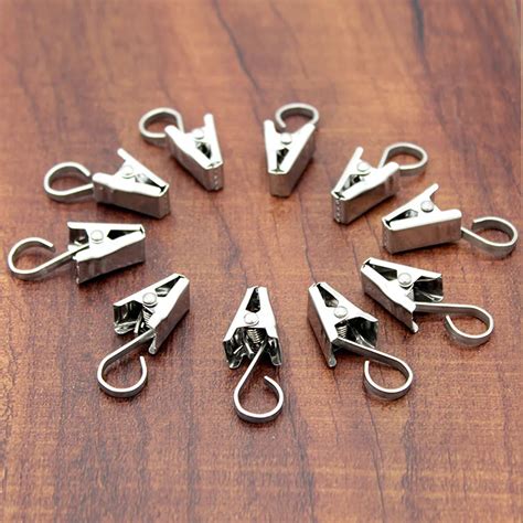 10pcs Curtain Clips W Hook Stainless Steel Clips Window Shower Curtain