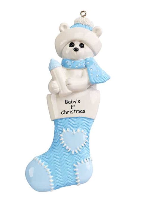 Baby Boy Bear In Stocking Ornament Winterwood Gift Christmas Shoppes