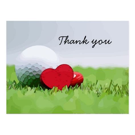 Golf Thank You With Golf Ball And Love Heart Postcard Zazzle