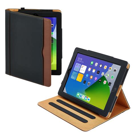 New Apple Ipad Air 2 Case Black And Tan Soft Leather Wallet Smart Cover