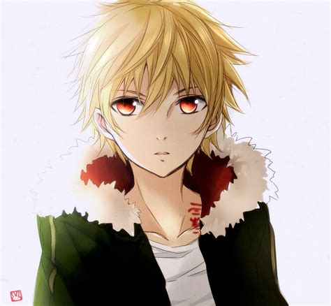 An Anime Character With Blonde Hair And Red Eyes