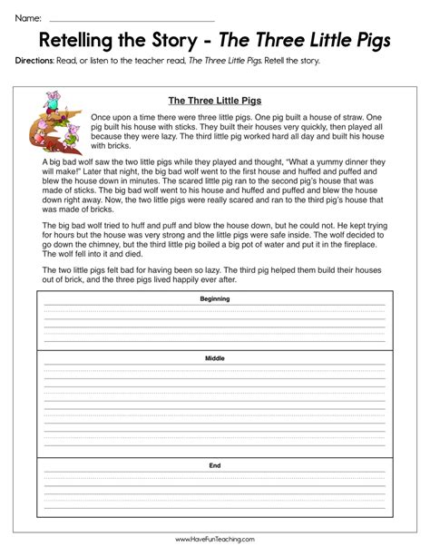 Retelling The Story The Three Little Pigs Worksheet Have Fun Teaching