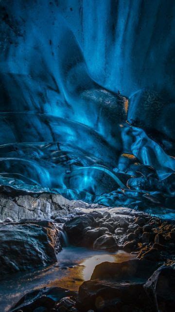 Blue Ice Of The Vatnajokull Ice Cave In Iceland Wallpaper In 360x640