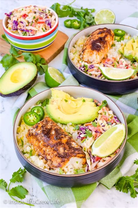 Tender and flaky fish grilled to perfection. Low Carb Fish Taco Bowls - Inside BruCrew Life