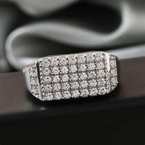 Platinum Over Sterling Silver Mens Ring Made With Zirconia From