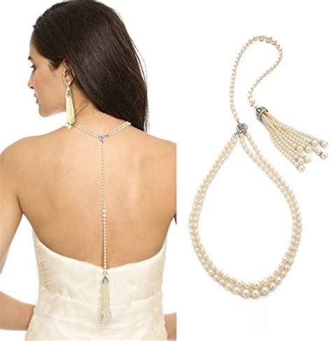 Lady Sex Back Chain Tassel Drop Earrings Wedding Jewelry Sets Pearl