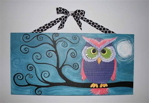 Whimsical Owl Painting In A Tree Original On Canvas Board 6500 Via