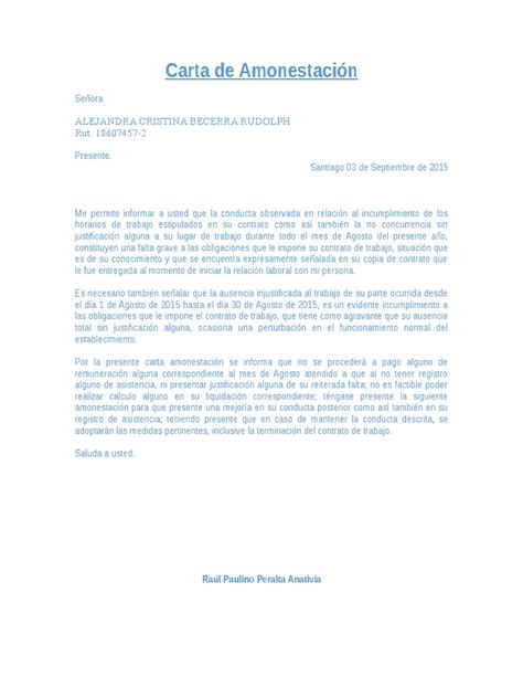 Carta De Amonestacion Atrasos Agosto Download Pdf