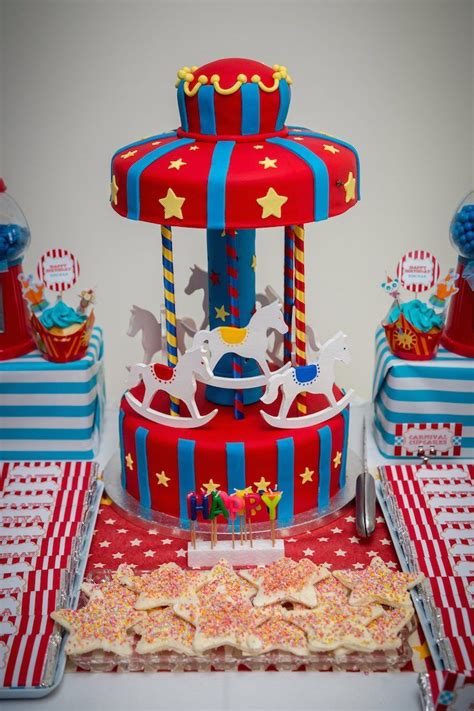 Circus Carnival Themed First Birthday Party Carnival Themed Cakes Carnival Birthday Party