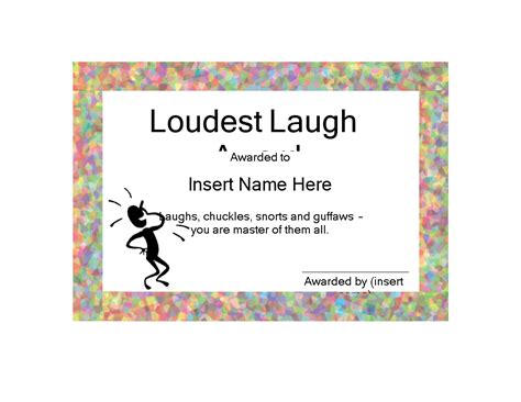 An Award Certificate For Loudest Laugh Is Shown In Black And White