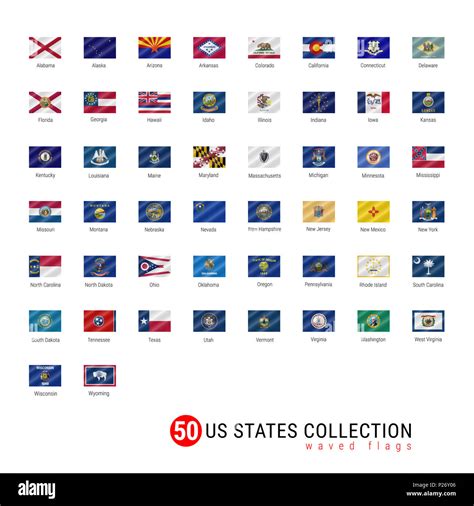 50 Us States Flag Set Official Flags Of All 50 States Us States Waved