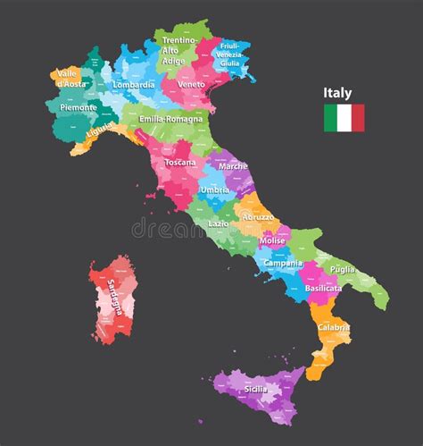 Mapa Das Províncias De Itália Do Vetor Colorido Por Regiões Tudo