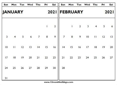 January February 2021 Calendar New Zealand Two Month Calendar 2021