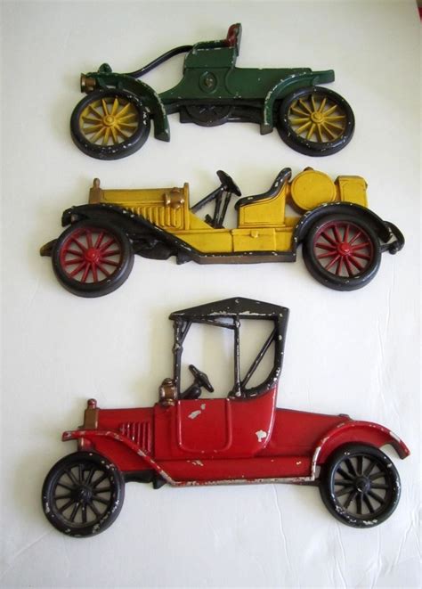 Sexton Cast Metal Antique Cars 3 Wall Plaque Décor Made In Usa 70’s Vintage Plaque Sign