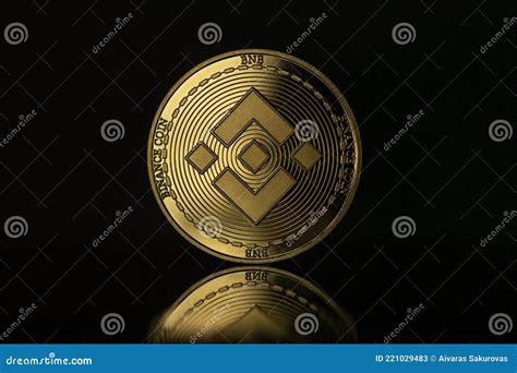 Binance Bnb Crypto Coin Placed On Reflective Surface In The Dark Background Editorial Stock