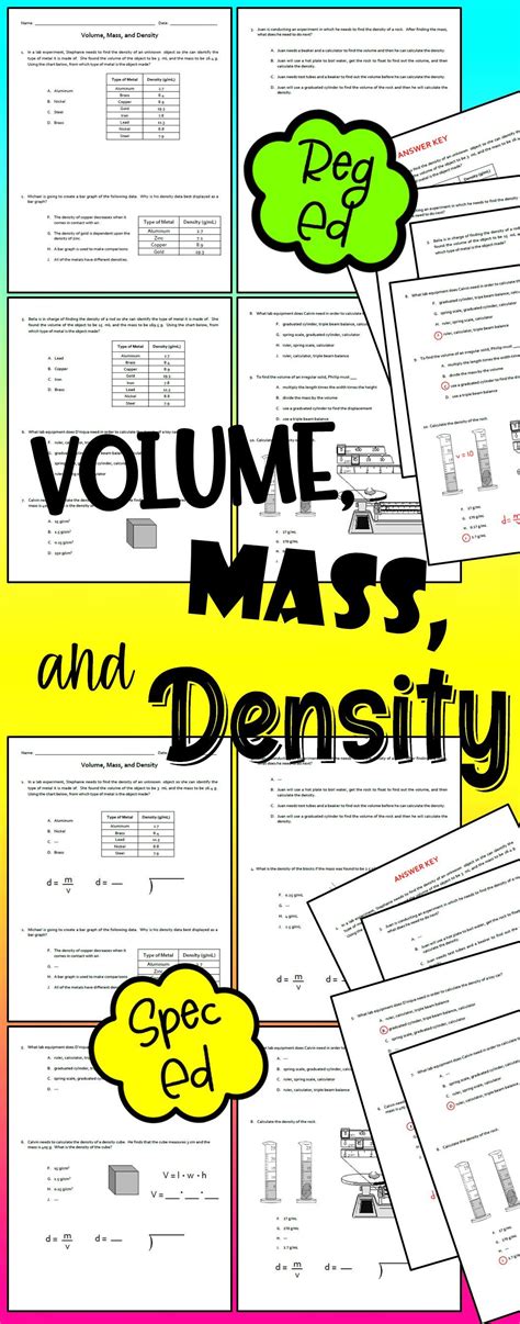 Volume Mass And Density Middle School Science Resources Middle