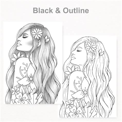 printable coloring page girl portrait and clothes colouring etsy