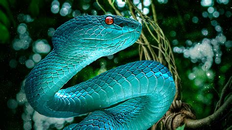 Desktop Wallpaper Blue Viper Snake Reptile Hd Image Picture The Best