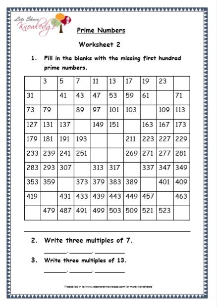 5th Grade Prime Numbers Worksheets