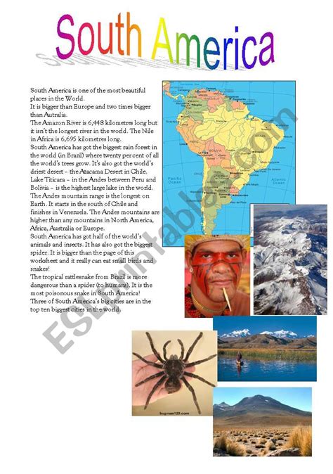 South America Esl Worksheet By Agusjavier