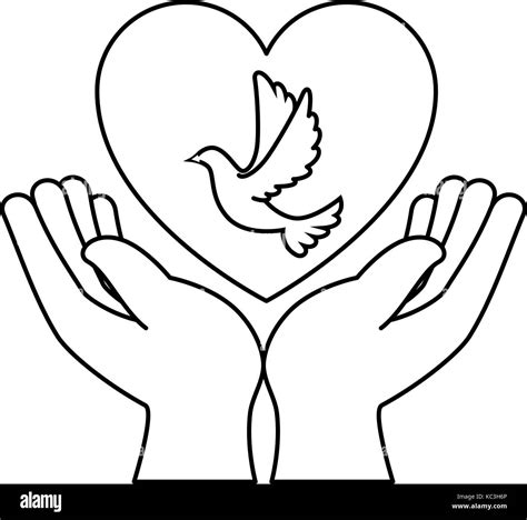 Hands Human With Dove Of Peace And Heart Vector Illustration Design