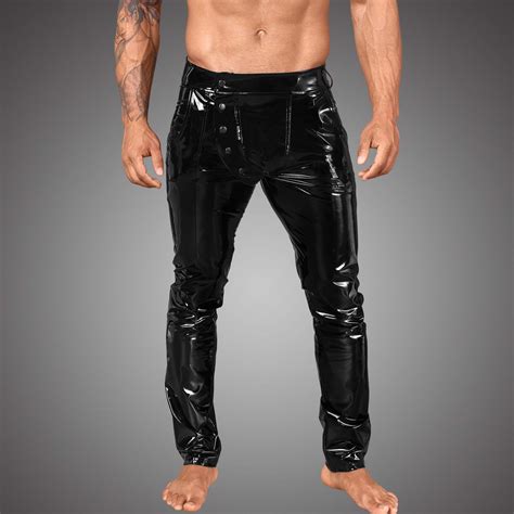 Noir Handmade Mens Lacquer Pants With Popper Side Fly Asymmetrical Pvc