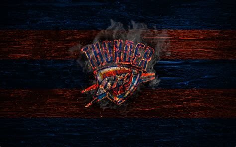 Download Wallpapers Oklahoma City Thunder Fire Logo Nba Blue And