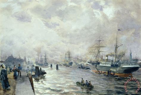 Carl Rodeck Sailing Ships In The Port Of Hamburg Painting Sailing