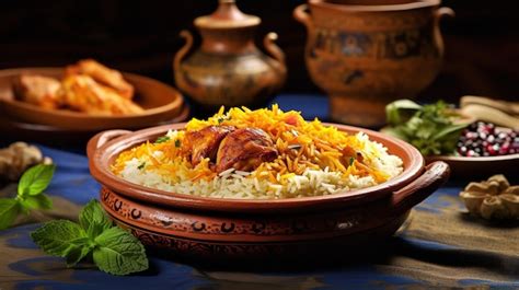 Premium Ai Image Traditional Iranian Biryani Meal With Chicken Ai